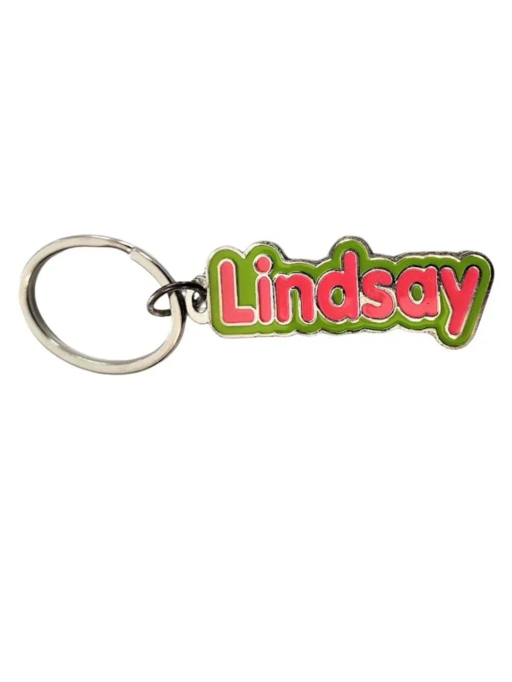 SWIBCO NW0T Pink & Green Galaxy Keychain Silver Metal Personalized Name LINDSAY